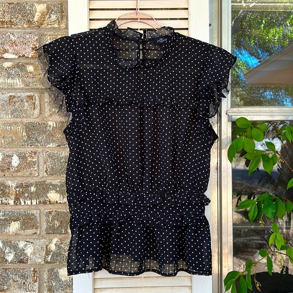 Milk & Honey Tops - 🖤🤍 Milk & Honey Polka dot Sheer Flutter Sleeve Blouse in Large 🤍🖤